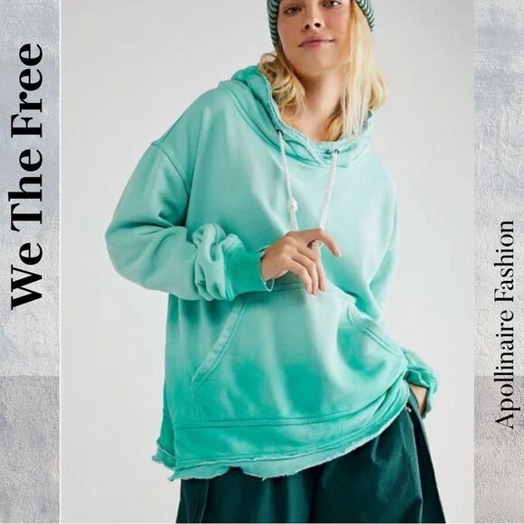 We The Free People Zuma Hooded Sweatshirt Pullover Green Kangaroo Pocket XS NEW - Picture 1 of 4